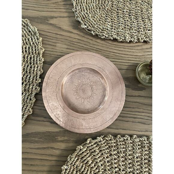 Vintage Hand Hammered Copper Wall Plate Vintage Copper Plate Sunflower Plate - Picture 1 of 4